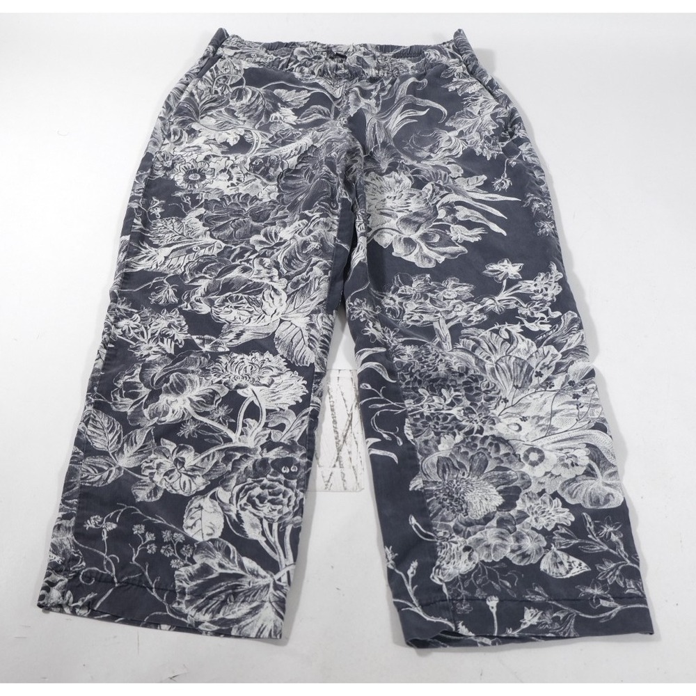 Loft Pants Women Medium Gray Floral Print Wide Leg Lyocell Casual Trousers